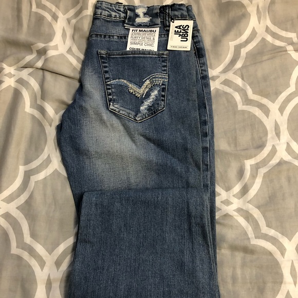 Light blue Women’s Jeans Urban Behavior stretch stone wash rips low cut slim fit - Picture 9 of 11